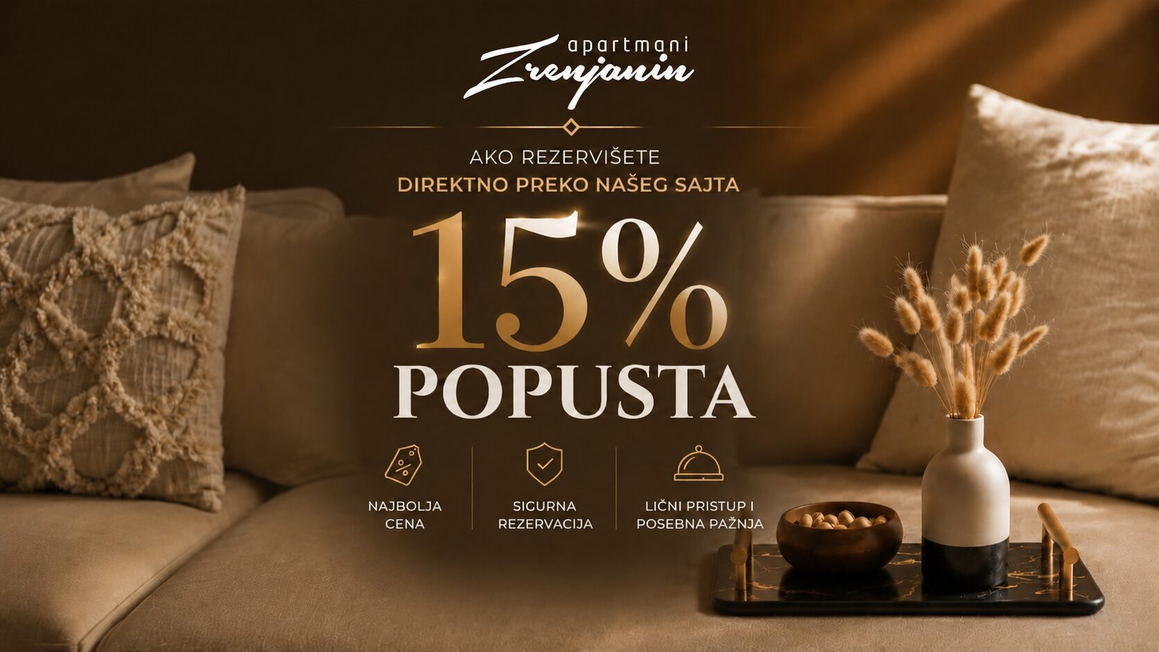 Ponuda 15% popusta za direktnu rezervaciju preko sajta Apartmani Zrenjanin