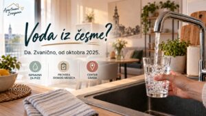 Voda iz česme u Zrenjaninu – čaša vode koja se puni iz česme u apartmanu